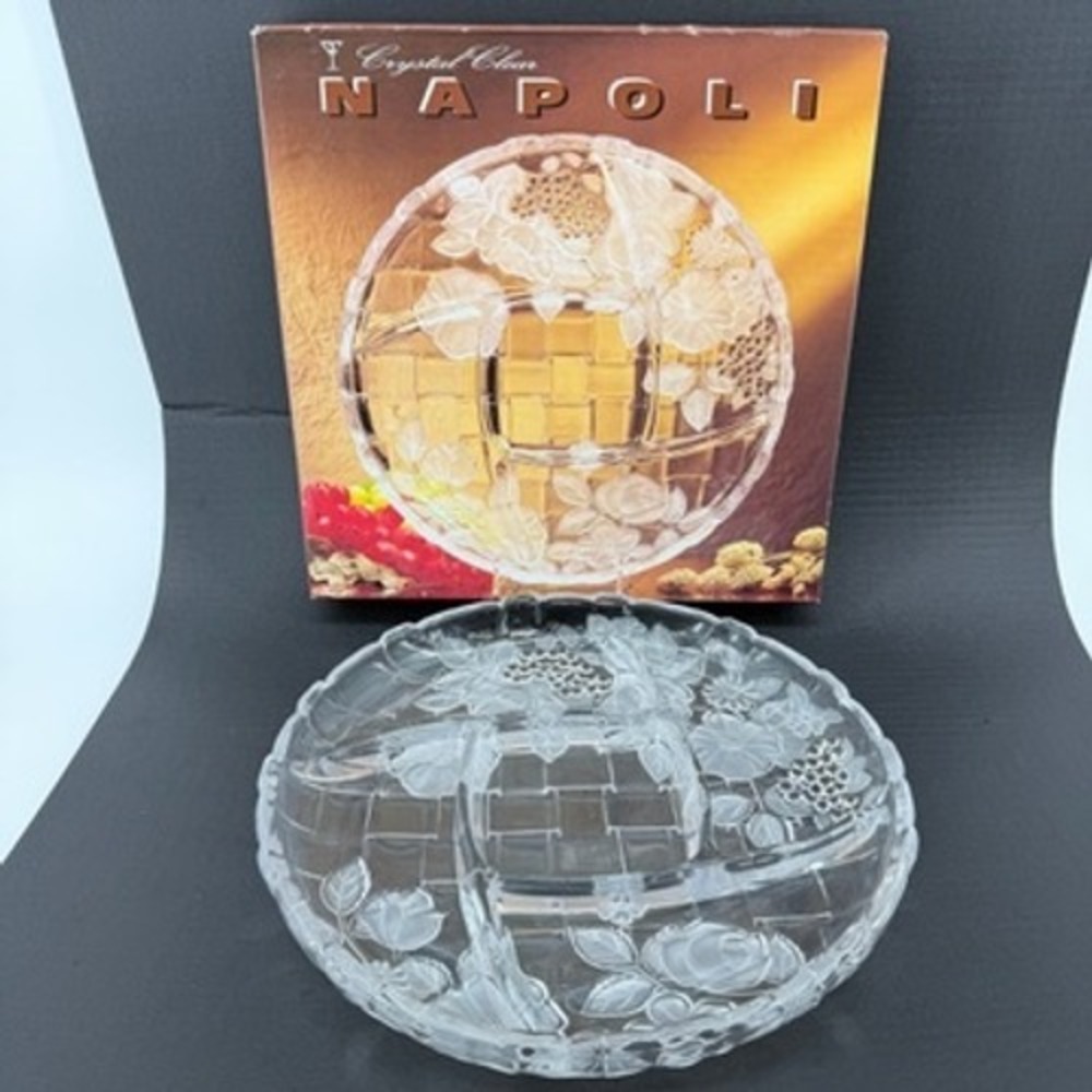 Crystal Clear Napoli 12.5"‎ Chip and Dip Platter Frosted Floral Crystal 323226